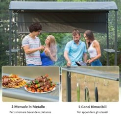 Outsunny 7FT Grill Gazebo BBQ Canopy With Sun Shade Panel Side Awning, 2 Exterior Serving Shelves, 5 Hooks For Patio Lawn Backyard -Outsunny mypfe417e67c3fd89