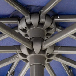 Outsunny 9' Offset Patio Umbrella With Base, Steel Hanging Cantilever Umbrella, 2-Tier Easy Tilt Polyester Shade, 8 Ribs, Crank, Cross Base, Dark Blue -Outsunny n2Jd4d180fa560828