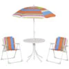 Outsunny Kids Folding Table And Chairs Set Color Stripes For Outdoor Garden Patio Backyard With Removable & Height Adjustable Sun Umbrella, Multi