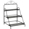 Outsunny Outdoor Plant Stand, 3 Tier Metal Plant Shelf, Stair Style Flower Stand, Plant Display Storage Organizer For Indoor Outdoor Patio Balcony Yard