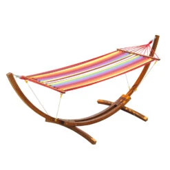 Outsunny 10' Wood Outdoor Hammock, Hammock With Stand Rainbow Bed, Heavy Duty Roman Arc Hammock For Single Person For Patio Backyard Balcony Porch, Multi Color