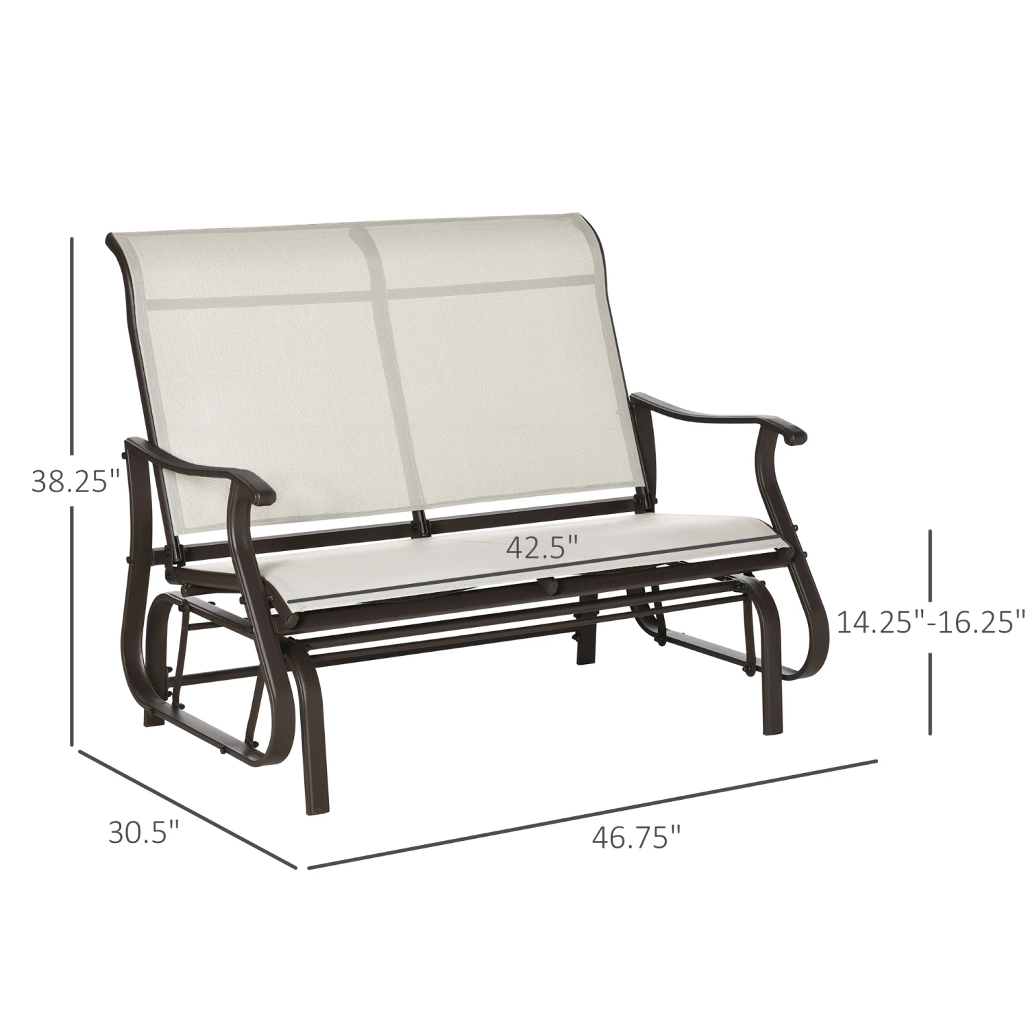 Outsunny 2-Person Outdoor Glider Bench,Patio Glider Loveseat Chair With Powder Coated Steel Frame,2 Seats Porch Rocking Glider For Backyard, Lawn, Garden And Porch, Cream White 3 Outsunny 2-Person Outdoor Glider Bench,Patio Glider Loveseat Chair With Powder Coated Steel Frame,2 Seats Porch Rocking Glider For Backyard, Lawn, Garden And Porch, Cream White - Image 3