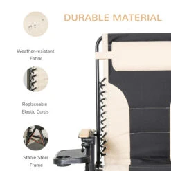 Outsunny Foldable Outdoor Lounge Chair With Footrest, Oversized Padded Zero Gravity Lounge Chair With Headrest, Cup Holders, Armrests, For Camping, Lawn, Garden, Pool, Beige -Outsunny nANda117e68e8f5c5