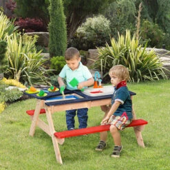 Outsunny Sand & Water Table With Sandbox, Outdoor With Kitchen Toys, Kids Picnic Table And Bench Set Water Circulation Faucet And Vegetable Accessories -Outsunny nEW6ff18112f224d0 1