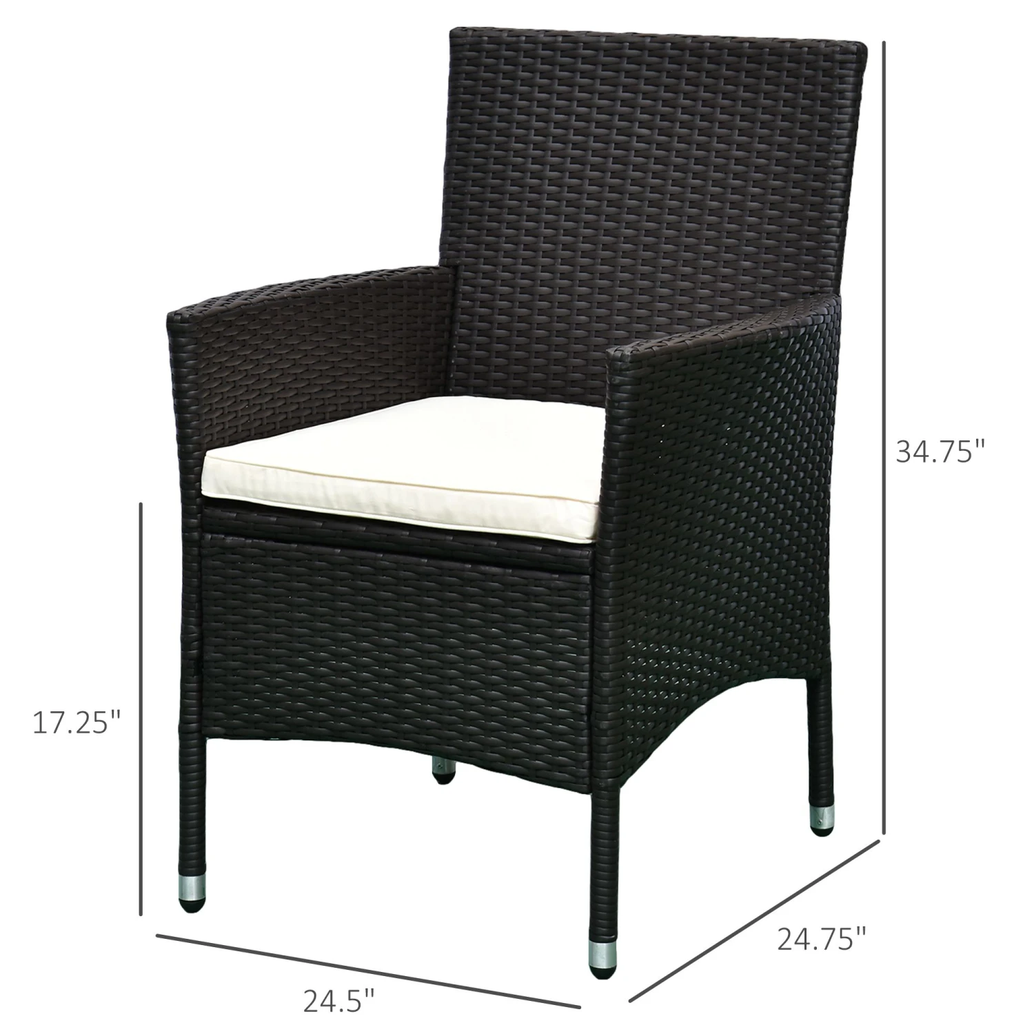 Outsunny 2 PCS Rattan Wicker Dining Chairs With Cushions And Anti-Slip Foot, Patio Stackable Chairs Set For Backyard, Garden, Lawn, Dark Coffee 3 Outsunny 2 PCS Rattan Wicker Dining Chairs With Cushions And Anti-Slip Foot, Patio Stackable Chairs Set For Backyard, Garden, Lawn, Dark Coffee - Image 3