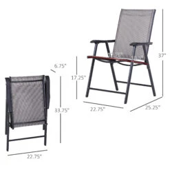 Outsunny Set Of 4 Patio Folding Chairs, Stackable Outdoor Sling Patio Dining Chairs With Armrests For Lawn, Camping, Dining, Beach, Metal Frame, No Assembly, Gray 17 Outsunny Set Of 4 Patio Folding Chairs, Stackable Outdoor Sling Patio Dining Chairs With Armrests For Lawn, Camping, Dining, Beach, Metal Frame, No Assembly, Gray -Outsunny nJqc1717f73ce43e7