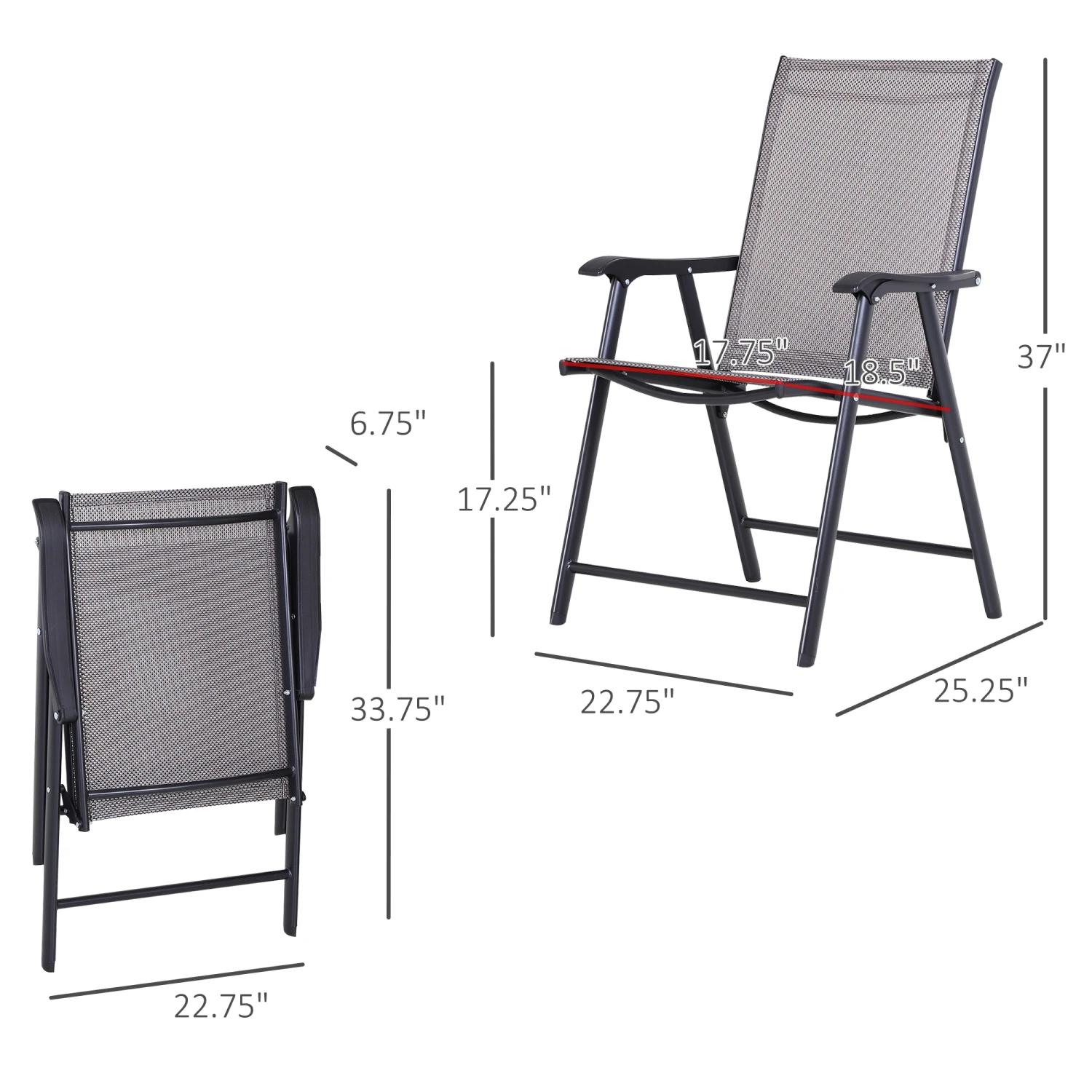 Outsunny Set Of 4 Patio Folding Chairs, Stackable Outdoor Sling Patio Dining Chairs With Armrests For Lawn, Camping, Dining, Beach, Metal Frame, No Assembly, Gray 3 Outsunny Set Of 4 Patio Folding Chairs, Stackable Outdoor Sling Patio Dining Chairs With Armrests For Lawn, Camping, Dining, Beach, Metal Frame, No Assembly, Gray - Image 3