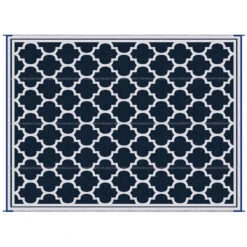 Outsunny Reversible Outdoor Rug Carpet, 9' X 12' Waterproof Plastic Straw Rug, Portable RV Camping Rugs, Large Floor Mat Area Rug For Backyard, Deck, Picnic, Beach, Trailer, Camper, Blue & White