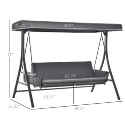 Outsunny 3-Seat Patio Swing Chair, Converting Flatbed, Outdoor Porch Swing Glider With Adjustable Canopy, Removable Cushions, Pillows For Garden, Poolside, Backyard, Gray 13 Outsunny 3-Seat Patio Swing Chair, Converting Flatbed, Outdoor Porch Swing Glider With Adjustable Canopy, Removable Cushions, Pillows For Garden, Poolside, Backyard, Gray -Outsunny nOL0fd17e6ca112bb