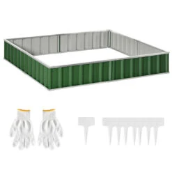 Outsunny 8x3x1ft Raised Garden Bed, Outdoor Garden Boxes, Large Metal Planter Box With Open Bottom And Gloves For Vegetables Flowers Herbs, Green