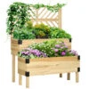 Outsunny 2 Tier Raised Garden Bed With Trellis, Wooden Elevated Planter Box With Legs And Metal Corners, For Vegetables, Flowers, Herbs, Natural