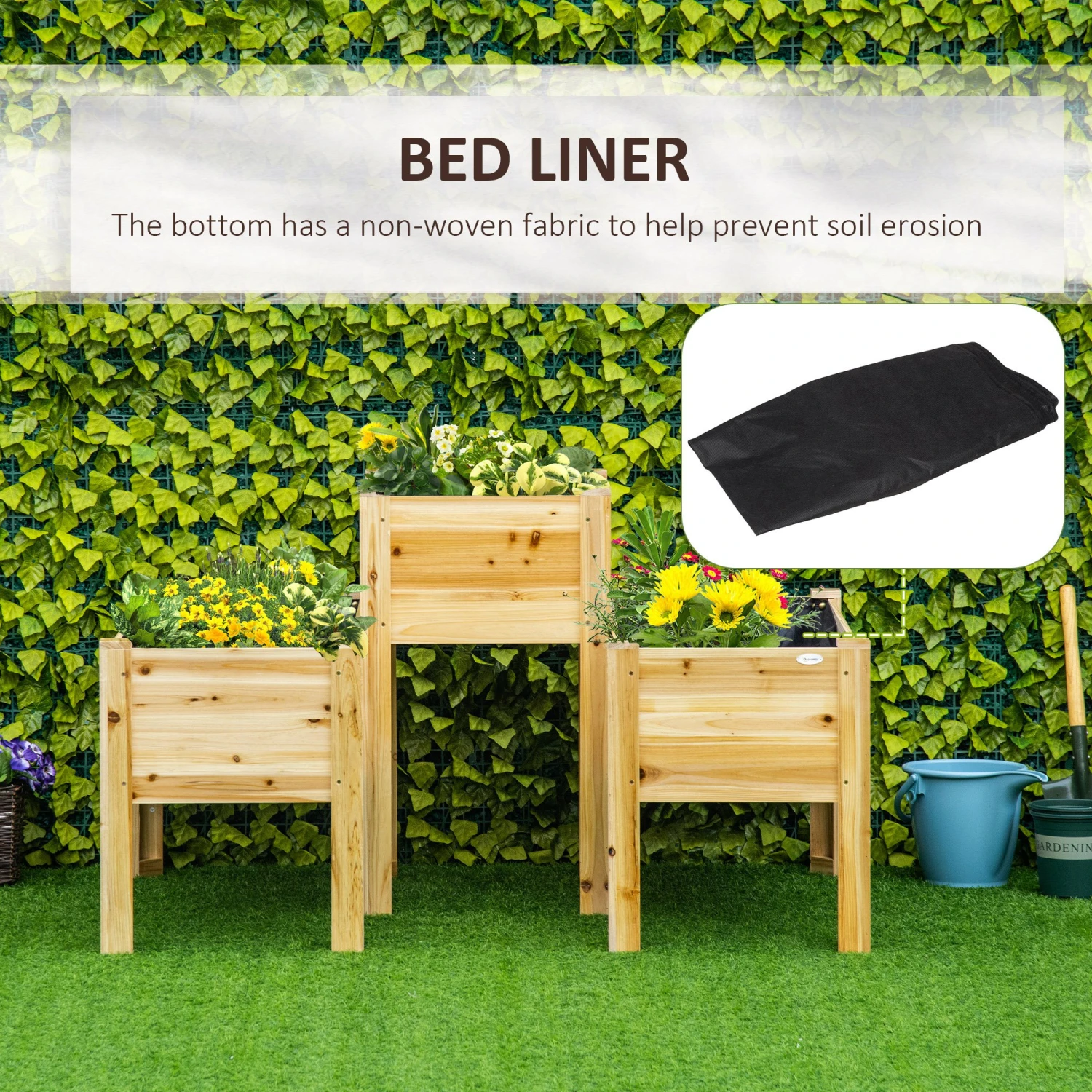 Outsunny Raised Garden Bed Set Of 3, Wooden Elevated Planter Box With Legs And Bed Liner, DIY Shape, For Backyard And Patio To Grow Vegetables, Herbs, And Flowers, Natural 7 Outsunny Raised Garden Bed Set Of 3, Wooden Elevated Planter Box With Legs And Bed Liner, DIY Shape, For Backyard And Patio To Grow Vegetables, Herbs, And Flowers, Natural - Image 7