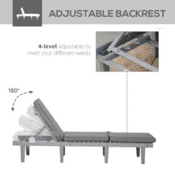 Outsunny Chaise Lounge Chair For Outdoor, Patio Recliner With 4-Position Adjustable Backrest And Cushion For Deck, Beach, Lawn And Sunbathing, Gray -Outsunny nSIa09181a396e78c