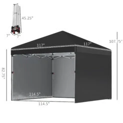 Outsunny 10' X 10' Pop Up Canopy Tent With 3 Sidewalls, Leg Weight Bags And Carry Bag, Height Adjustable, Instant Party Tent Event Shelter Gazebo For Garden, Patio, Black -Outsunny nWEc17185c7af2b62