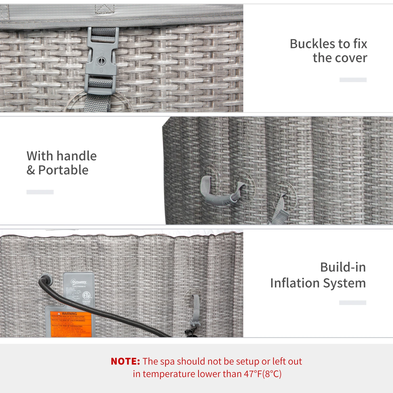 Outsunny 4-6 Person Inflatable Portable Hot Tub Spa 82'' X 26'' Outdoor Round Heated Spa W/ 130 Bubble Jets, Cover, Filter Cartridges - Grey 8 Outsunny 4-6 Person Inflatable Portable Hot Tub Spa 82'' X 26'' Outdoor Round Heated Spa W/ 130 Bubble Jets, Cover, Filter Cartridges - Grey - Image 8
