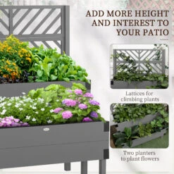 Outsunny 2 Tier Raised Garden Bed With Trellis, Wooden Elevated Planter Box With Legs And Metal Corners, For Vegetables, Flowers, Herbs, Gray -Outsunny naqa091865f2d414b