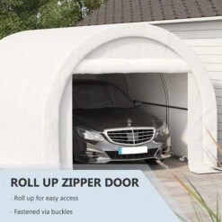 Outsunny 10' X 16' Carport, Heavy Duty Portable Garage Storage Tent With Large Zippered Door, Anti-UV PE Canopy Cover For Car, Truck, Boat, Motorcycle, Bike, Garden Tools, Outdoor Work, White -Outsunny nfY9ab189877c4118
