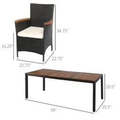 Outsunny 9 PCS Patio Dining Set Rattan Wicker Furniture Set With Acacia Wood Table Top, Armrest Chairs With Water-Proof Cushion, Cream White -Outsunny ngic1718143020dee