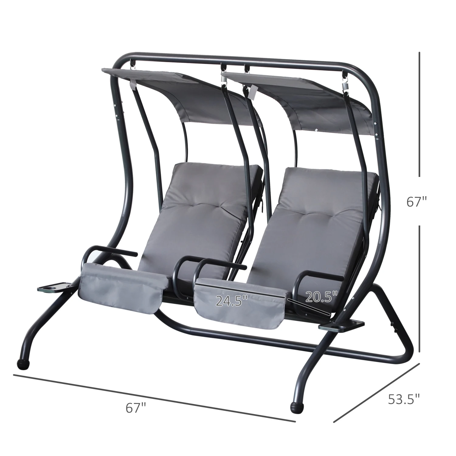 Outsunny Patio Swing Chair With 2 Separate Seats, Outdoor Swing Glider With Removable Canopy And Cup Holders, For Porch, Garden, Poolside, Backyard, Gray 3 Outsunny Patio Swing Chair With 2 Separate Seats, Outdoor Swing Glider With Removable Canopy And Cup Holders, For Porch, Garden, Poolside, Backyard, Gray - Image 3