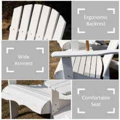 Outsunny Set Of 3 Wooden Adirondack Chairs, Outdoor Double Seat With Center Table And Umbrella Hole For Patio, Backyard, Deck, Fire Pit, White -Outsunny npn88c17f276913eb