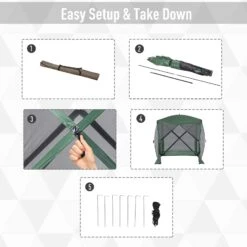 Outsunny Pop Up Camping Canopy Gazebo Screen Shelter Tent With Single Person Easy Set-Up, Ventilating Mesh, Portable Carry Bag For Outdoor Camping Party Event, 7x7FT, Green -Outsunny npse9d17e6b7c163f