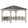 Outsunny 11' X 11' Hardtop Gazebo With Metal & Acrylic Combined Roof, Wood Frame, Permanent Pavilion Grill Gazebo With Bar Counters, Ceiling Hook, For Patio, Garden, Backyard, Deck, Lawn