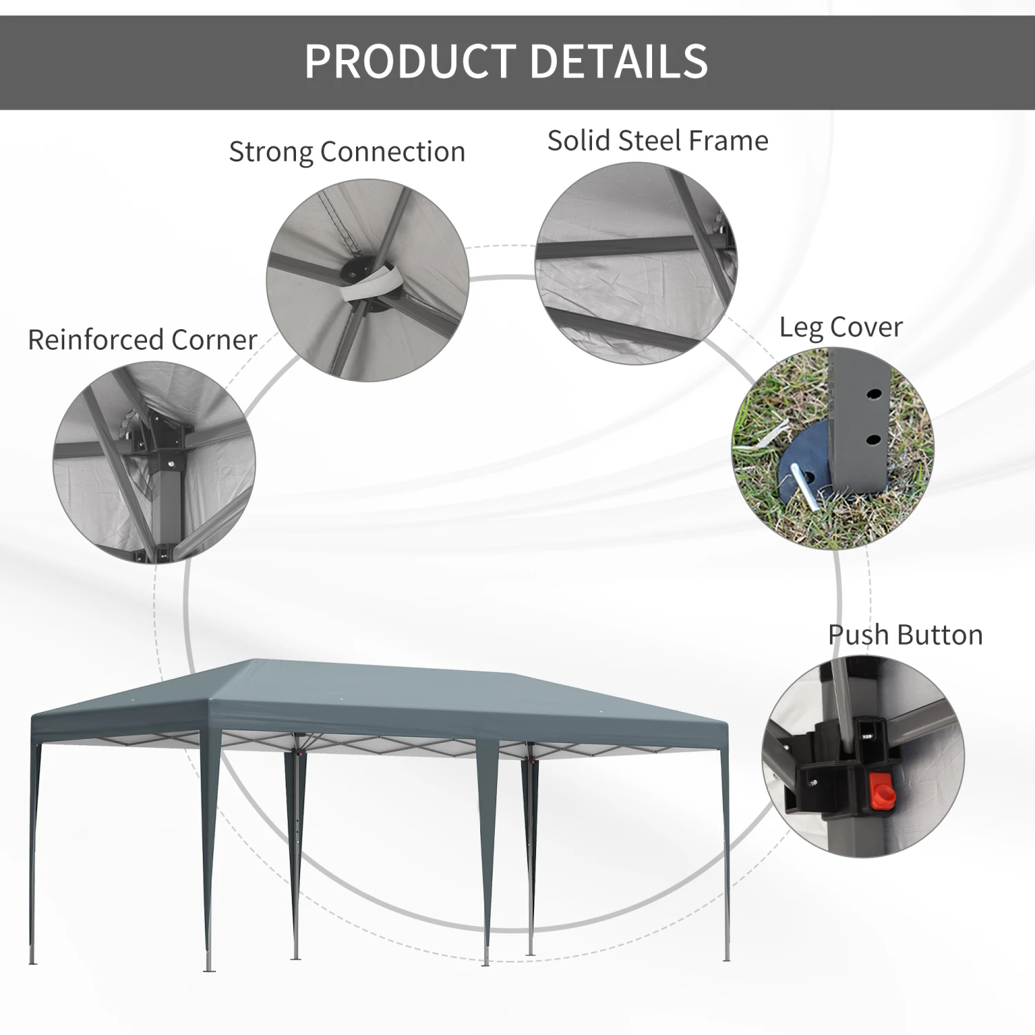 Outsunny 19' X 10' Outdoor Gazebo Pop Up Canopy Party Tent With Carrying Bag, Grey 5 Outsunny 19' X 10' Outdoor Gazebo Pop Up Canopy Party Tent With Carrying Bag, Grey - Image 5