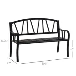 Outsunny Metal Garden Bench, Black Outdoor Bench For 2 People, Park-Style Patio Seating Decor With Armrests & Backrest, Black -Outsunny nunc1717fbbccc6e8