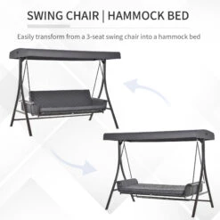 Outsunny 3-Seat Patio Swing Chair, Converting Flatbed, Outdoor Porch Swing Glider With Adjustable Canopy, Removable Cushions, Pillows For Garden, Poolside, Backyard, Gray 14 Outsunny 3-Seat Patio Swing Chair, Converting Flatbed, Outdoor Porch Swing Glider With Adjustable Canopy, Removable Cushions, Pillows For Garden, Poolside, Backyard, Gray -Outsunny nzB52117e6ca112bb