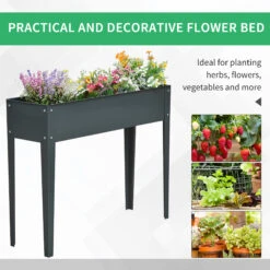 Outsunny 39" X 12" X 32" Metal Raised Garden Bed Planter Box With Durable Material & 3 Bottom Drain Holes, Dark Grey -Outsunny nzGdf81831cd9c3d1