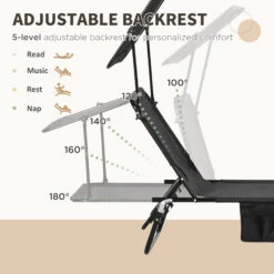 Outsunny Folding Chaise Lounge Pool Chairs, Outdoor Sun Tanning Chairs, Reclining Back, Steel Frame & Breathable Mesh For Beach, Yard, Patio, Black -Outsunny o7ta091888b1275d3