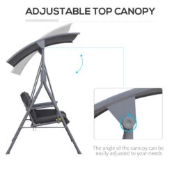 Outsunny 2 Person Porch Swing With Stand, Outdoor Swing With Canopy, Pivot Storage Table, 2 Cup Holders, Cushions For Patio, Backyard, Gray 19 Outsunny 2 Person Porch Swing With Stand, Outdoor Swing With Canopy, Pivot Storage Table, 2 Cup Holders, Cushions For Patio, Backyard, Gray -Outsunny oCwa0917fe800f52c