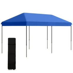 Outsunny 10' X 20' Pop Up Canopy Tent, Instant Sun Shelter, Tents For Parties, Height Adjustable, With Wheeled Carry Bag, For Outdoor, Garden, Patio, Dark Blue