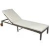 Outsunny Patio Wicker Chaise Lounge With Wheels, Outdoor Rattan Sun Lounger With 4 Position Adjustable Backrest And Cushions For Garden, Patio, Poolside Cream White