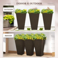 Outsunny 28" Tall Garden Plastic Flower Pot, Set Of 3, Large Outdoor & Indoor, Brown -Outsunny ogLb1017f2768c627