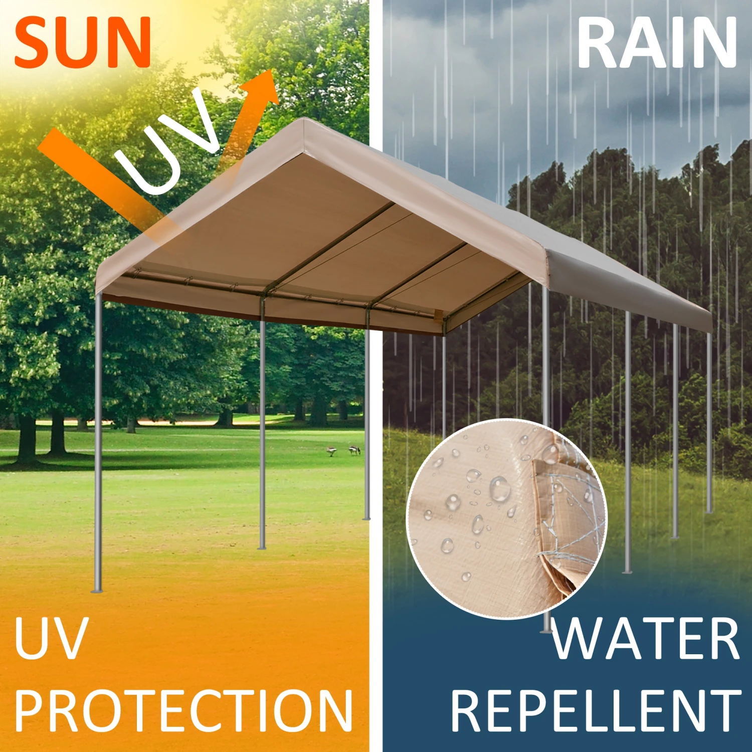 Outsunny 10' X 20' Heavy Duty Outdoor Carport Awning/Canopy With Weather-Fighting Material & Anchor Kit, Brown 5 Outsunny 10' X 20' Heavy Duty Outdoor Carport Awning/Canopy With Weather-Fighting Material & Anchor Kit, Brown - Image 5