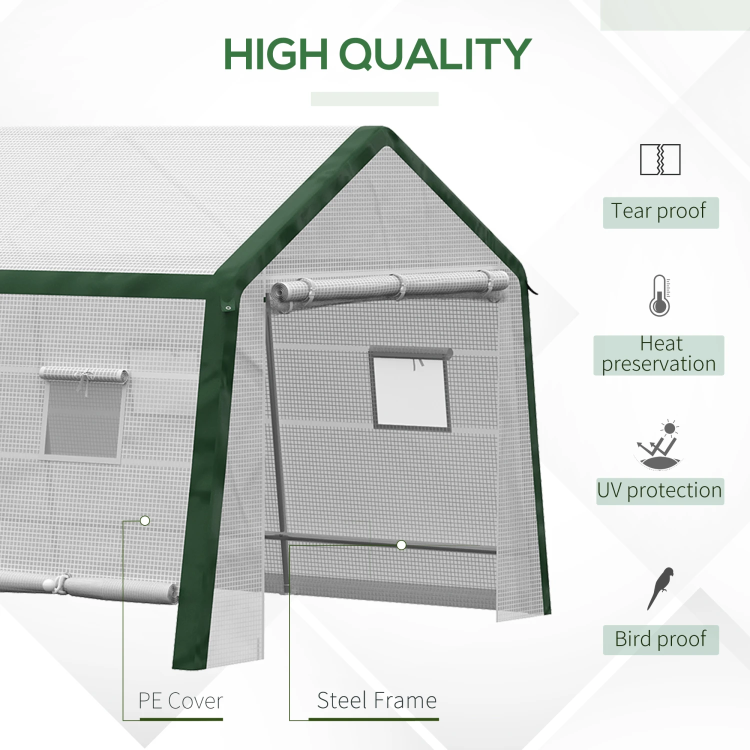 Outsunny 20' X 10' X 8' Heavy-duty Greenhouse With Door, Bottom Vent & 8 Mesh Windows, Large Walk-in Hot House For Plants, PE Cover, Galvanized Steel Frame, White 4 Outsunny 20' X 10' X 8' Heavy-duty Greenhouse With Door, Bottom Vent & 8 Mesh Windows, Large Walk-in Hot House For Plants, PE Cover, Galvanized Steel Frame, White - Image 4