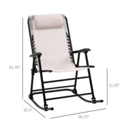 Outsunny Oversized Folding Rocking Camping Chair Set Of 2, Outdoor Rockers With Headrests, Zero Gravity Bungee Lawn Chairs For 2 Adults, Cream White -Outsunny osbc17181428cdf8d
