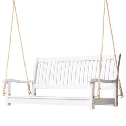 Outsunny Wooden Swing Bench Garden W/ Supportive Ropes For 2 Person Without Frame