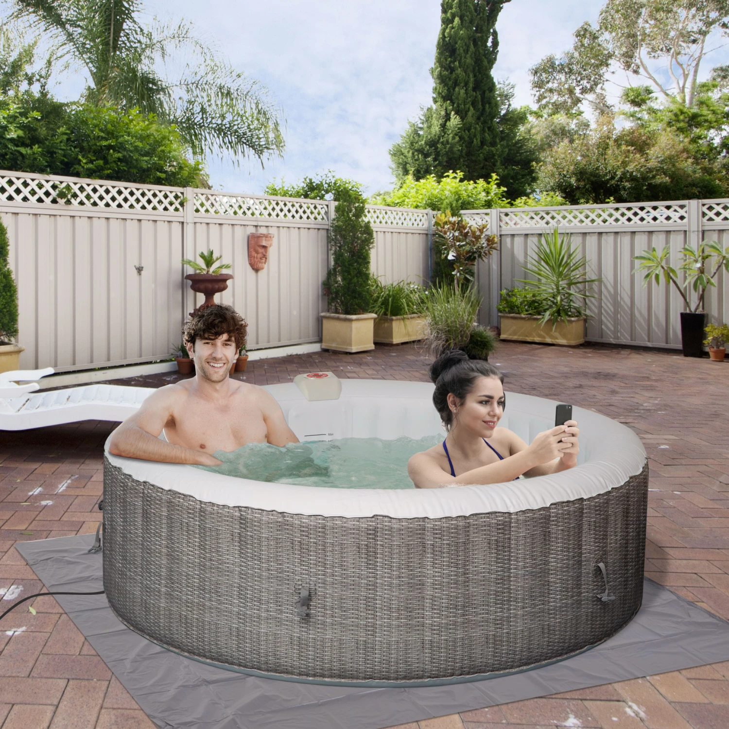 Outsunny 4-6 Person Inflatable Portable Hot Tub Spa 82'' X 26'' Outdoor Round Heated Spa W/ 130 Bubble Jets, Cover, Filter Cartridges - Grey 10 Outsunny 4-6 Person Inflatable Portable Hot Tub Spa 82'' X 26'' Outdoor Round Heated Spa W/ 130 Bubble Jets, Cover, Filter Cartridges - Grey - Image 10