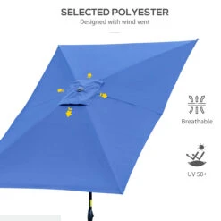 Outsunny 6.5' X 10' Rectangular Market Umbrella, Patio Outdoor Table Umbrella With Crank And Push Button Tilt, Blue -Outsunny ow77561815d970638