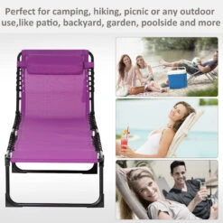 Outsunny Folding Chaise Lounge Pool Chairs, Outdoor Sun Tanning Chairs, Folding, Reclining Back, Steel Frame & Breathable Mesh For Beach, Yard, Patio, Purple 15 Outsunny Folding Chaise Lounge Pool Chairs, Outdoor Sun Tanning Chairs, Folding, Reclining Back, Steel Frame & Breathable Mesh For Beach, Yard, Patio, Purple -Outsunny p95756181532bbf3b