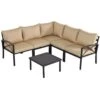Outsunny 6PC Patio Furniture Set L-Shape Corner Sectional Sofa Set W/ Coffee Table Beige