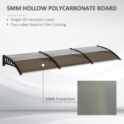 Outsunny Window Awning Door Canopy, 118" X 37.75" Polycarbonate Front Door Outdoor Patio Cover With Hollow Sheet For UV, Rain, Snow And Sunlight Protection, Brown -Outsunny pBc04c17ed3696cb9