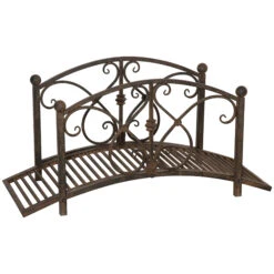 Outsunny 3.3' Metal Garden Bridge, Decorative Classic Footbridge Pond Bridge With Safety Railings For Backyard Garden Creek, Rust Brown