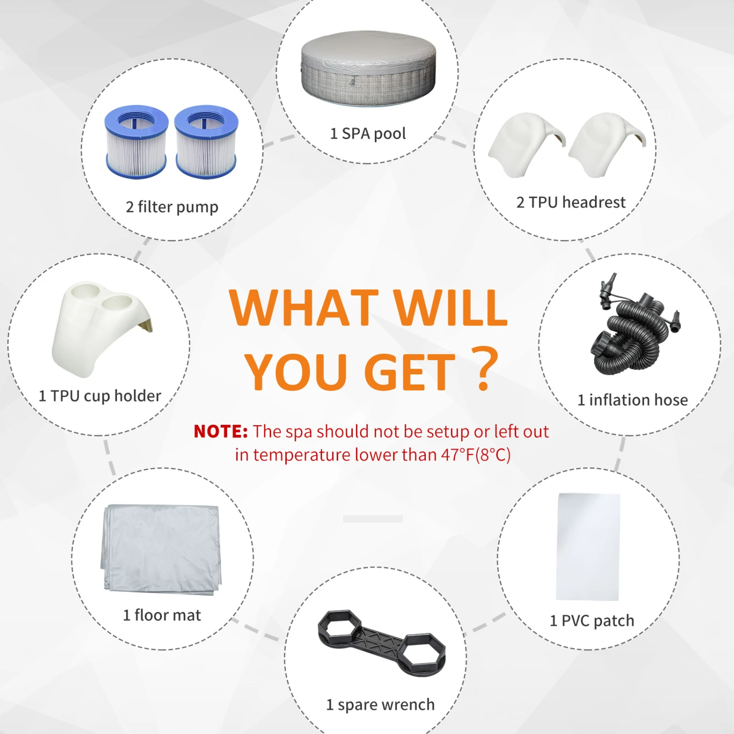 Outsunny 4-6 Person Inflatable Portable Hot Tub Spa 82'' X 26'' Outdoor Round Heated Spa W/ 130 Bubble Jets, Cover, Filter Cartridges - Grey 9 Outsunny 4-6 Person Inflatable Portable Hot Tub Spa 82'' X 26'' Outdoor Round Heated Spa W/ 130 Bubble Jets, Cover, Filter Cartridges - Grey - Image 9