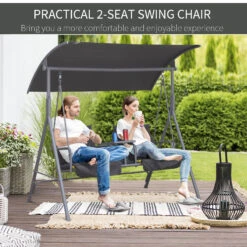 Outsunny 2 Person Porch Swing With Stand, Outdoor Swing With Canopy, Pivot Storage Table, 2 Cup Holders, Cushions For Patio, Backyard, Gray 22 Outsunny 2 Person Porch Swing With Stand, Outdoor Swing With Canopy, Pivot Storage Table, 2 Cup Holders, Cushions For Patio, Backyard, Gray -Outsunny pNZ75617fe800f52c