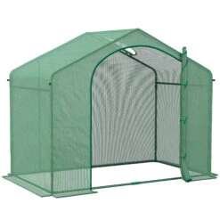 Outsunny 6' X 3' X 6' Portable Walk-in Greenhouse, PE Cover, Steel Frame Garden Hot House, Zipper Door, Top Vent For Flowers, Vegetables, Saplings, Tropical Plants, Green