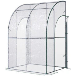 Outsunny 5' X 4' X 7' Lean-to Greenhouse, Walk-in Wall Mounted Hot House & Plant Nursery With 2 Zippered Roll Up Doors, Sloping PVC Cover, Green And Clear -Outsunny phxdaa17f91839c0b