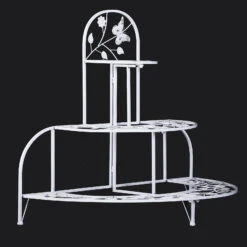 Outsunny 3' 3 Tier Metal Butterfly And Leaf Outdoor Potted Plant Stand - White -Outsunny pi4d2117e66fa8cd9